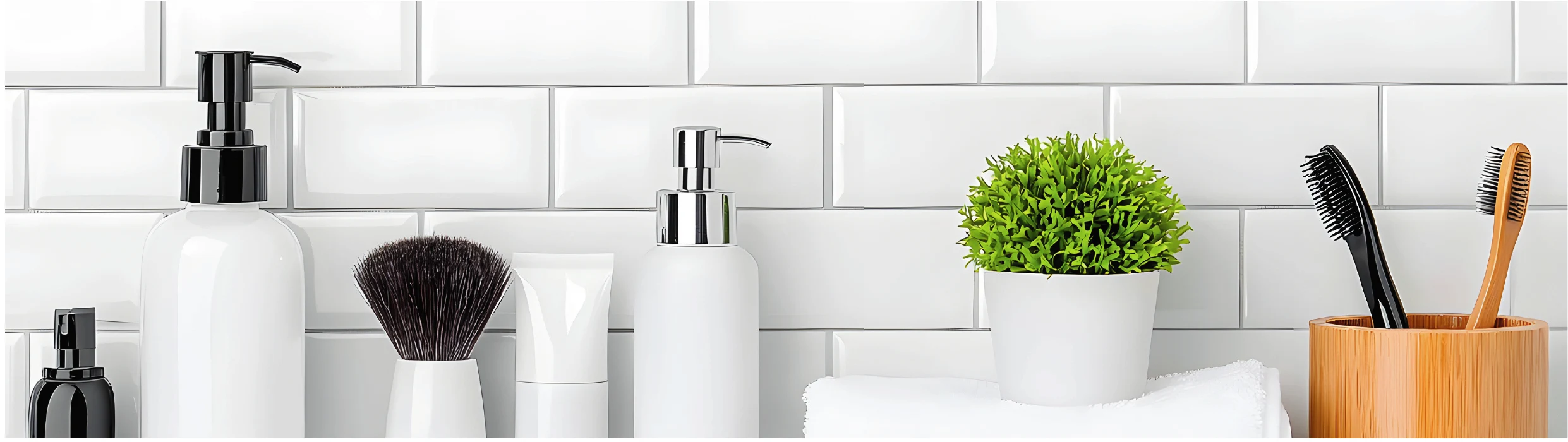 Kala bath accessories on a bathroom shelf