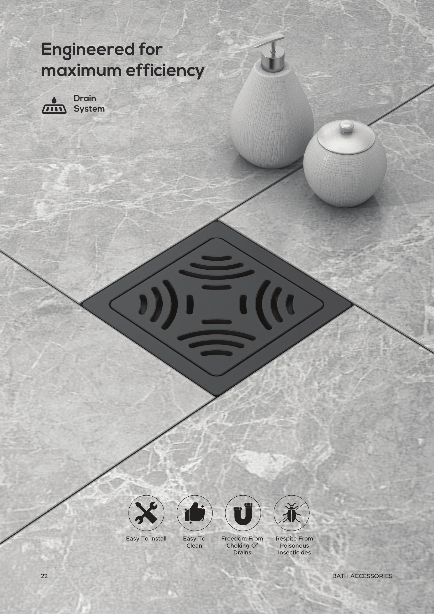 Plato floor drainer installed in a bathroom floor